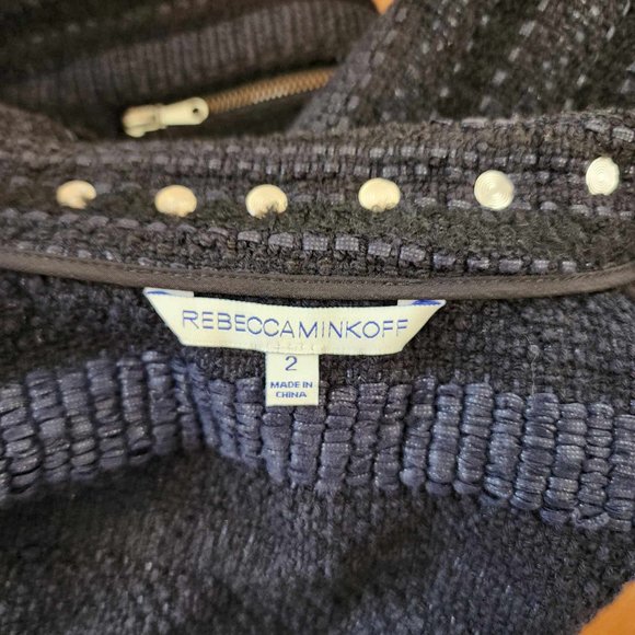 Rebecca Minkoff Navy Blue and Black Studded Tweed Jacket - Size 2 - Picture 2 of 8
